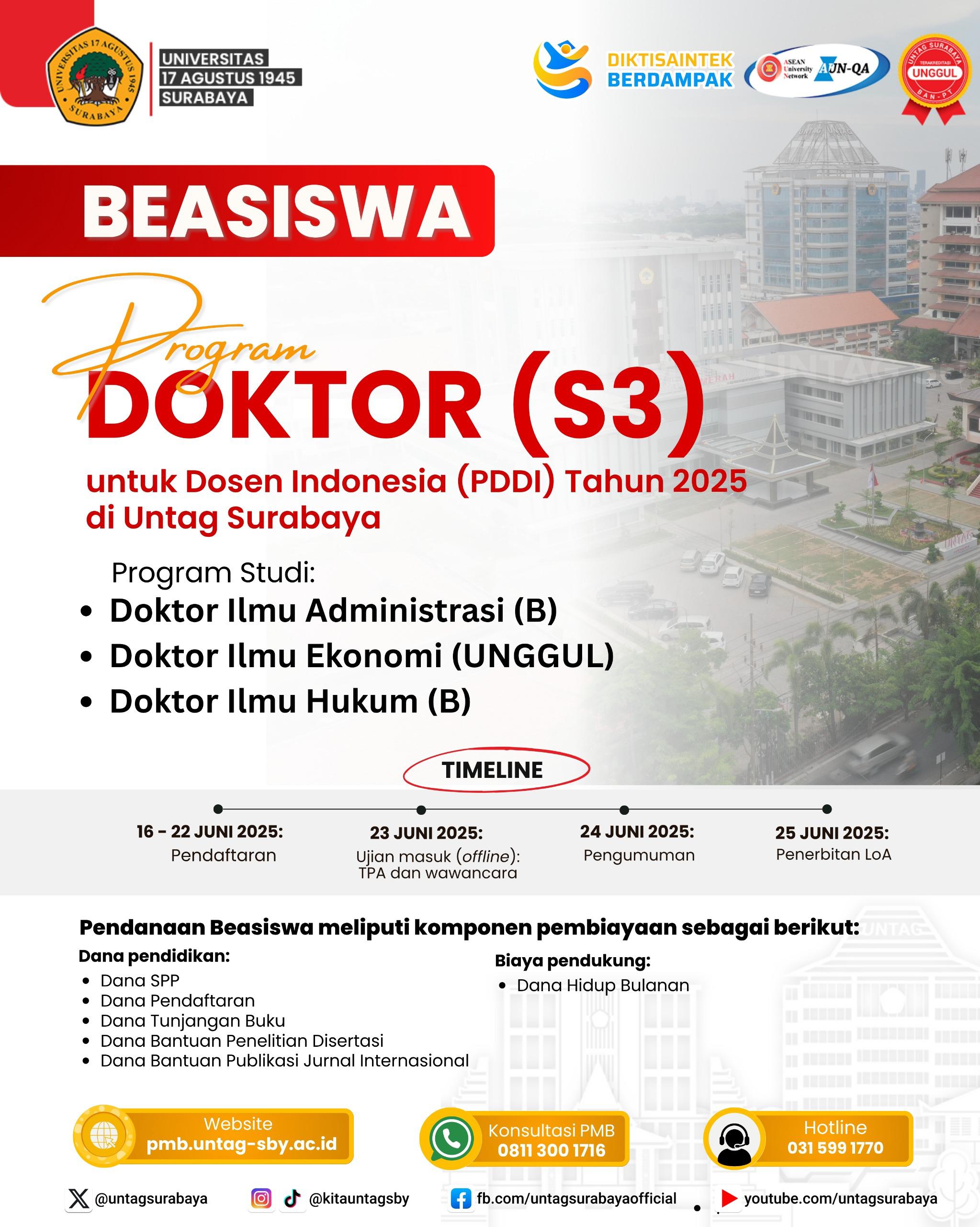 Beasiswa Program Doktor di Untag Surabaya